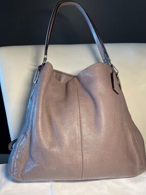 COACH Madison Phoebe 26224 Pebbled Leather Hobo Shoulder Bag (Pink/Grey Neutral)